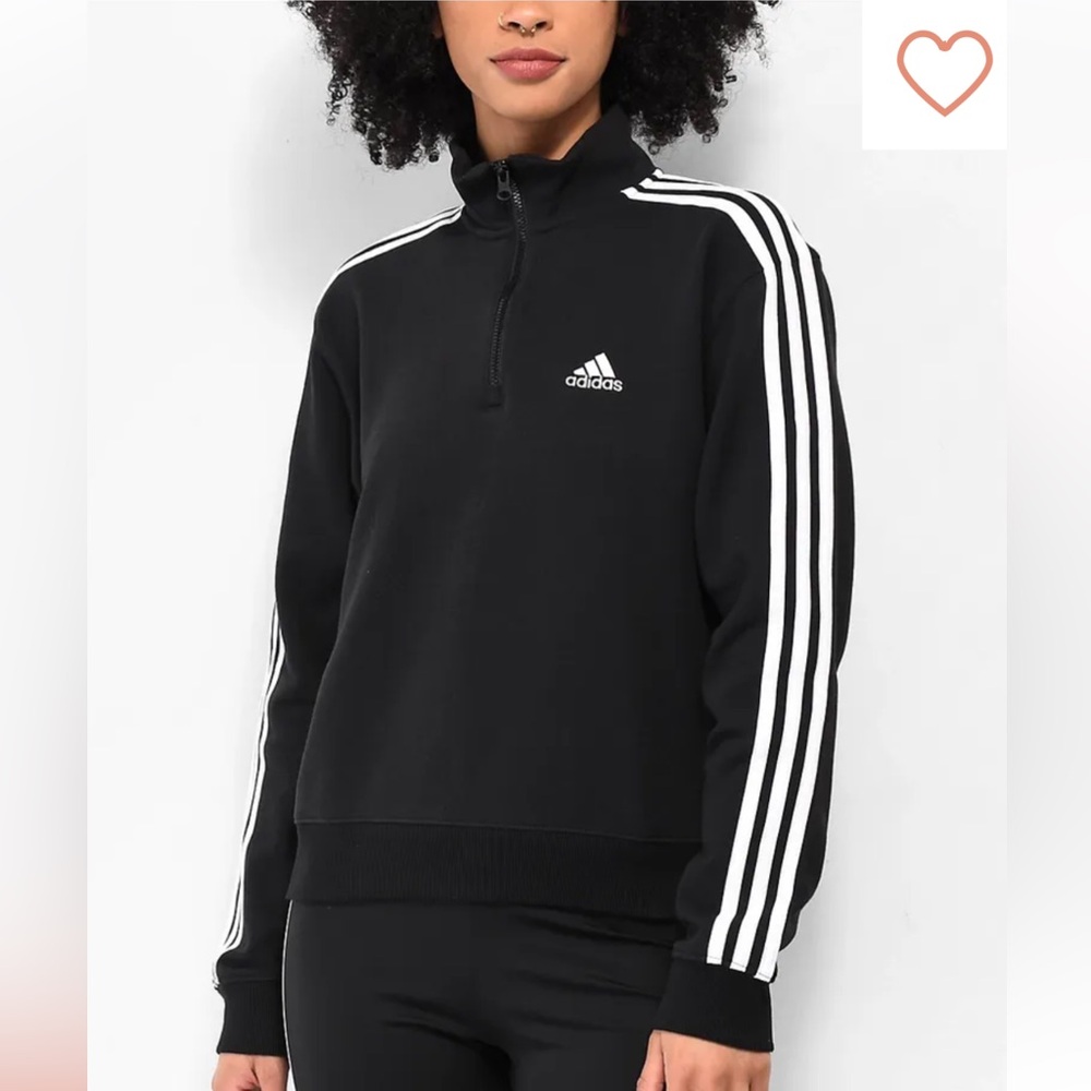2 for $15 sale: Adidas black 1/4 zip pullover sweatshirt white stripes on sleeve